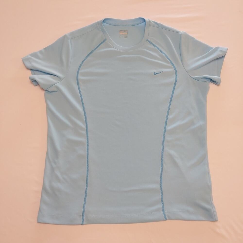 NIKE Youth Large Short Sleeve BLUE TOP Mesh SWOOSH LOGO Dri-Fit